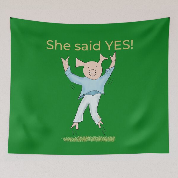 Item preview, She said yes! Green, Engagement, proposal, moving in together, going steady, dating, celebrate, elated cute pig. Yes! designed and sold by PiggingJapan.