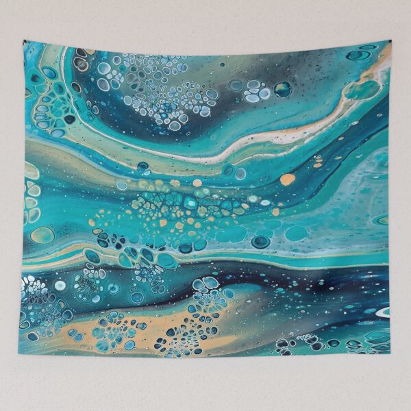 Item preview, Shades of Blue and Tan Beach Seascape Inspired Abstract Fluid Art Acrylic Pour designed and sold by CrystalCoast.