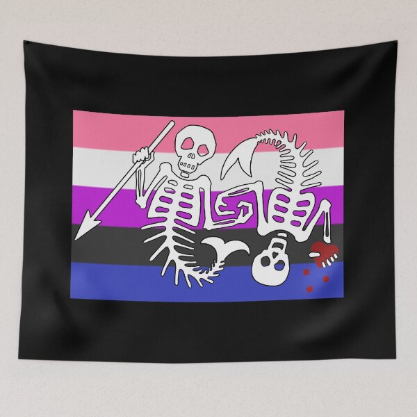 Item preview, OFMD season 2 genderfluid pride mermaid pirate flag Blackbeard Stede Bonnet flag designed and sold by Theoldgirl900.