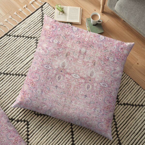 Farmhouse Bohemian Rustic Floral Pink Moroccan Fabric Style Floor Pillow