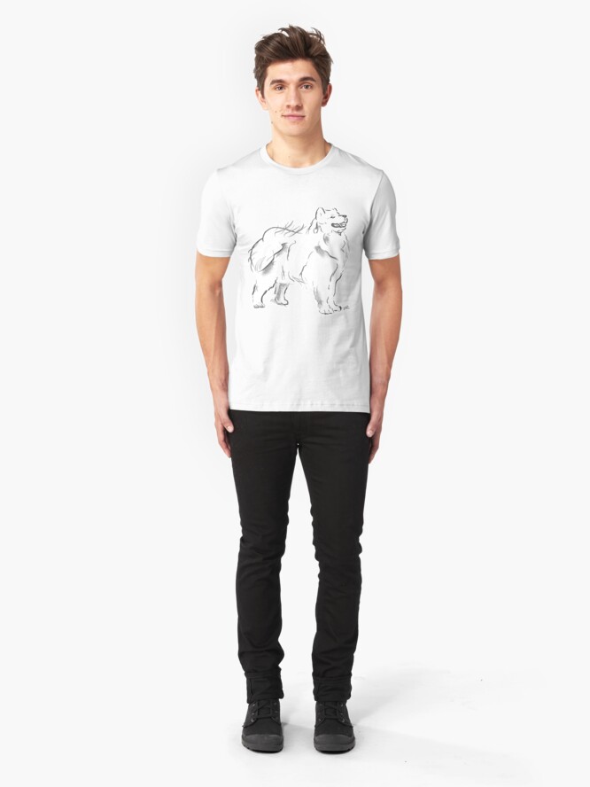 Alternate view of Samoyed Drawing Slim Fit T-Shirt