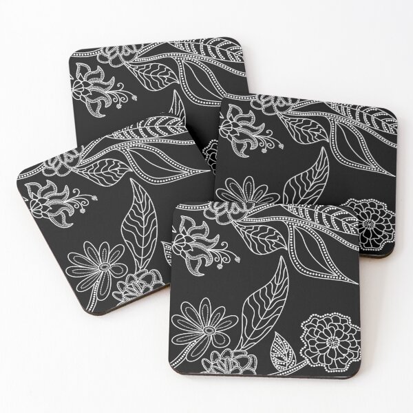Item preview, White String of Pearl Flowers on Black designed and sold by Suziness Designs.