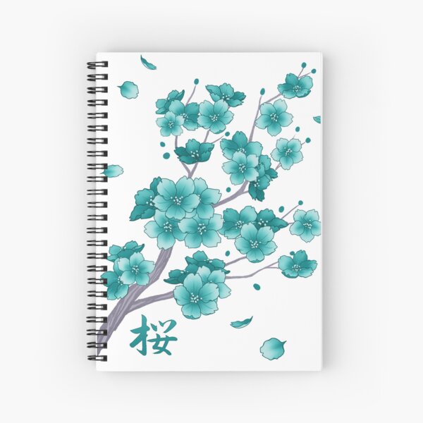 Item preview, Falling teal blue Sakura Cherry Blossom branches on white designed and sold by arterialmotive.