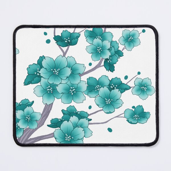 Item preview, Falling teal blue Sakura Cherry Blossom branches on white designed and sold by arterialmotive.