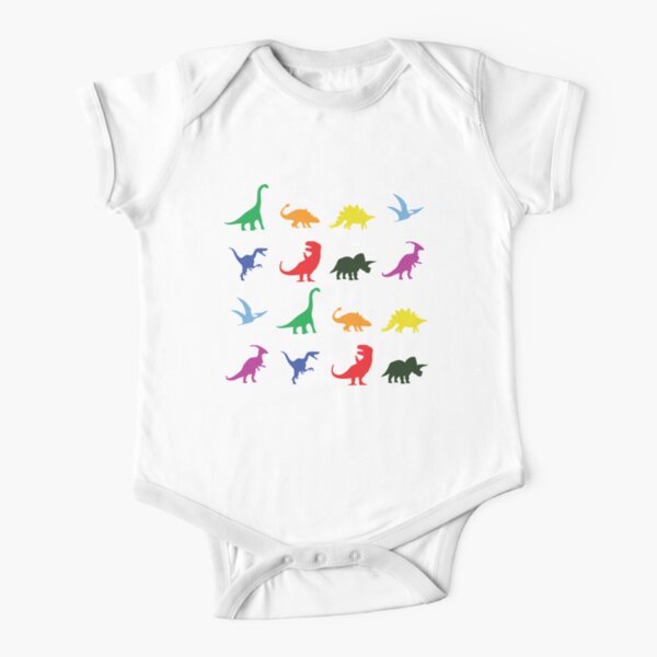 Fun Dinosaur Pattern (Black Background) Short Sleeve Baby One-Piece