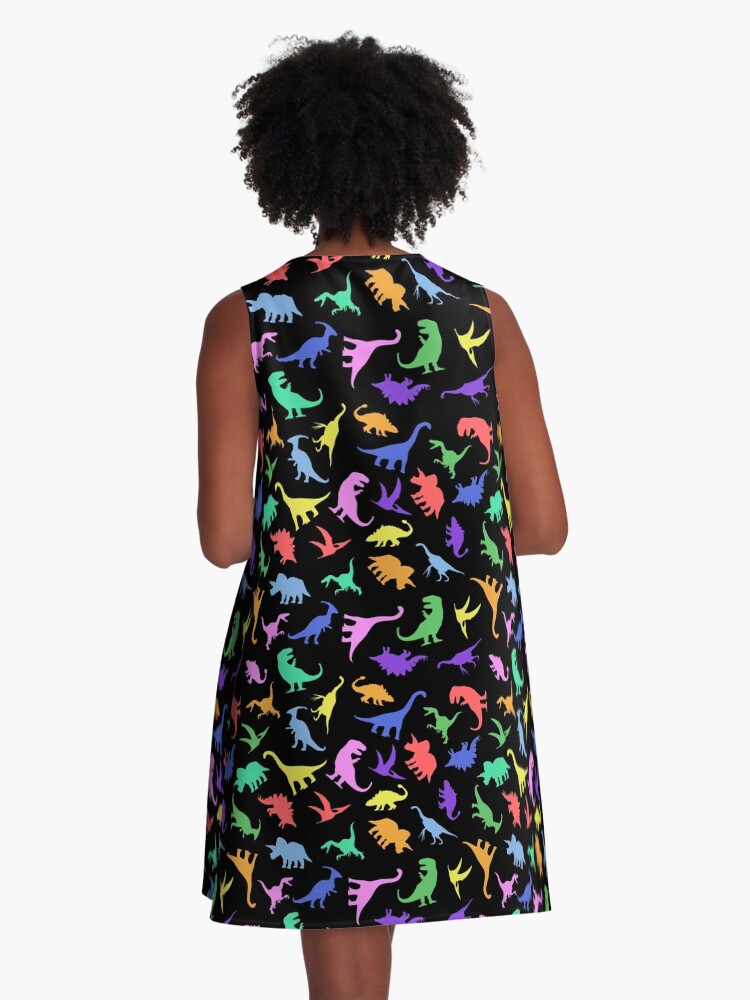 Motif de dinosaure amusant (fond noir) Robe trapèze