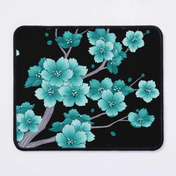 Item preview, Falling teal blue Sakura Cherry Blossom on black designed and sold by arterialmotive.