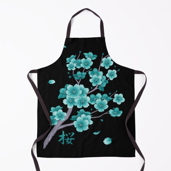 Item preview, Falling teal blue Sakura Cherry Blossom on black designed and sold by arterialmotive.