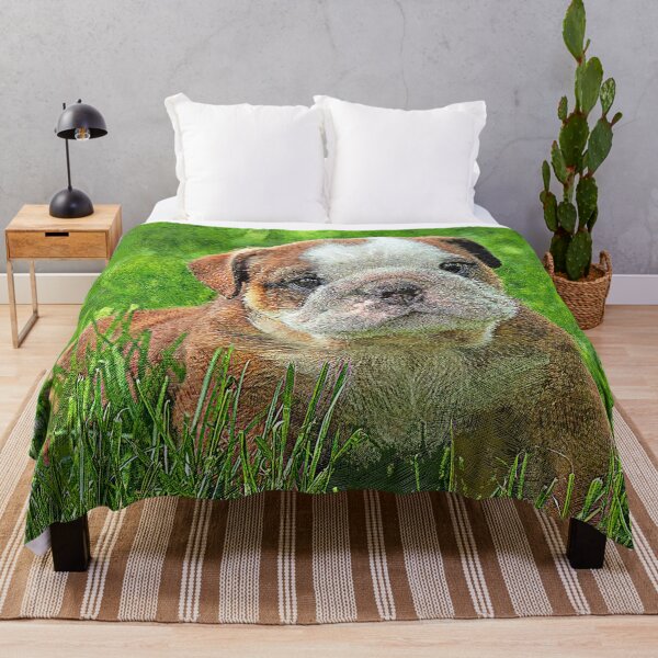 Item preview, Puppy English Bulldog in the Meadow - Custom Pet Portrait Art Studio designed and sold by Custom Pet Portrait Art Studio.