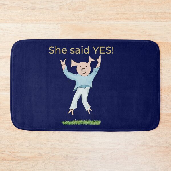 Item preview, She said yes! Blue, Engagement, proposal, moving in together, going steady, dating, celebrate, elated cute pig. Yes! designed and sold by PiggingJapan.