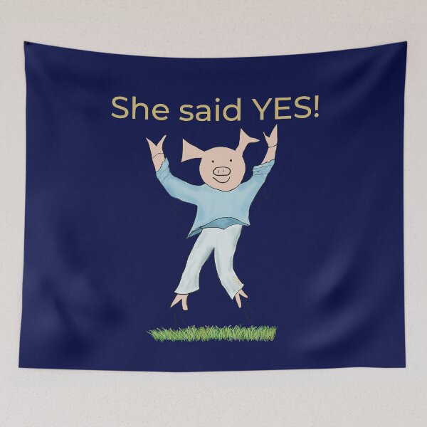 Item preview, She said yes! Blue, Engagement, proposal, moving in together, going steady, dating, celebrate, elated cute pig. Yes! designed and sold by PiggingJapan.