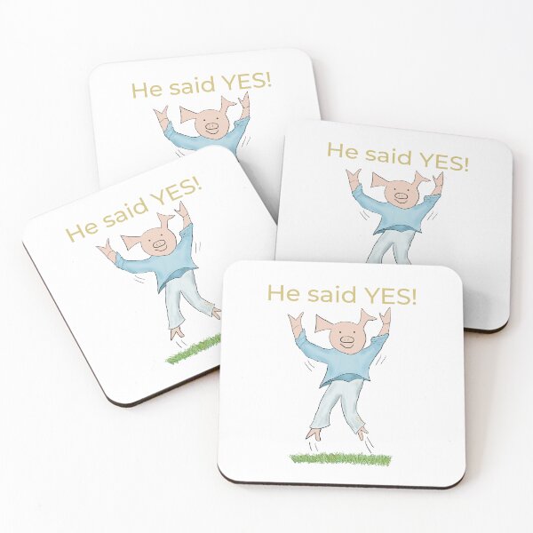Item preview, He said yes! White, Engagement, proposal, moving in together, going steady, dating, celebrate, elated cute pig. Yes! designed and sold by PiggingJapan.