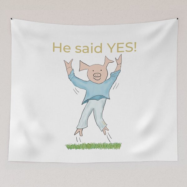 Item preview, He said yes! White, Engagement, proposal, moving in together, going steady, dating, celebrate, elated cute pig. Yes! designed and sold by PiggingJapan.