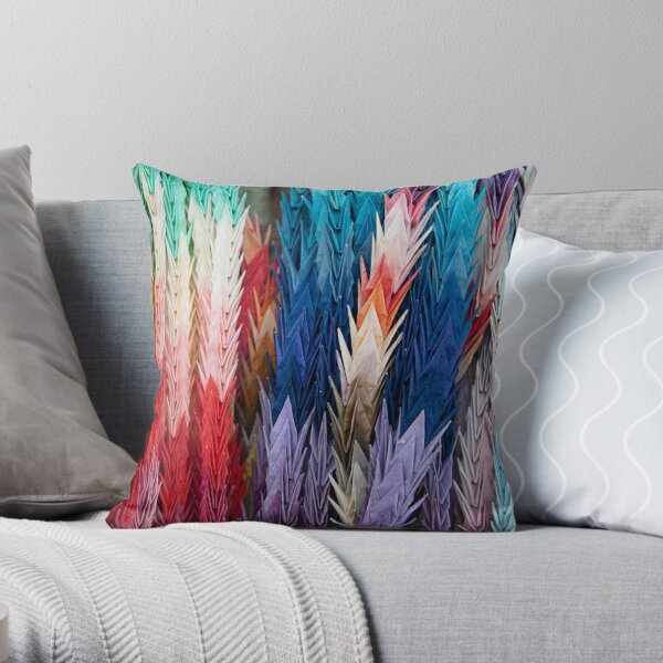 Japanese Origami | Colorful Paper Cranes Throw Pillow