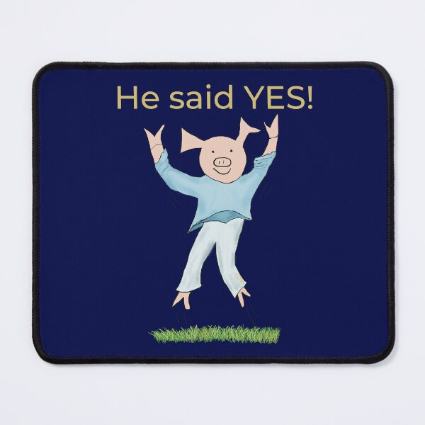 Item preview, He said yes! Blue, Engagement, proposal, moving in together, going steady, dating, celebrate, elated cute pig. Yes! designed and sold by PiggingJapan.