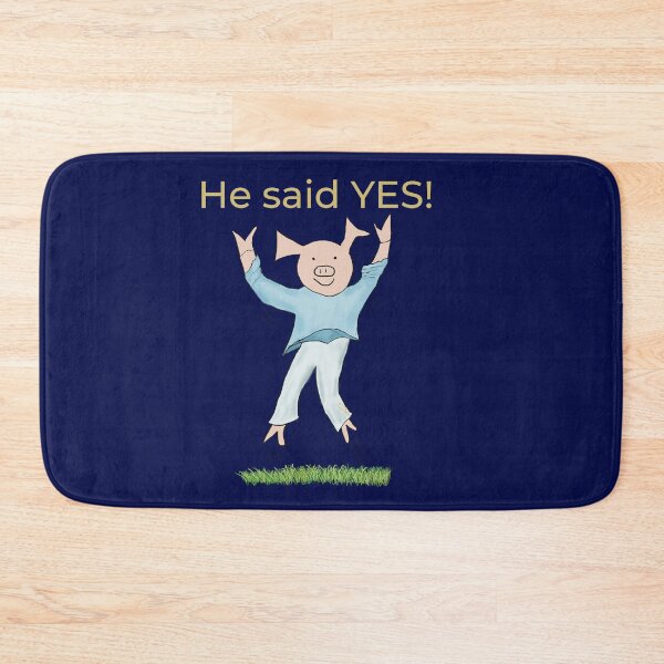Item preview, He said yes! Blue, Engagement, proposal, moving in together, going steady, dating, celebrate, elated cute pig. Yes! designed and sold by PiggingJapan.