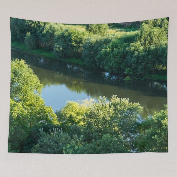 Item preview, Framed Fluidity - Maritsa River Verdant Riverbanks from Above designed and sold by Georgia Mizuleva.