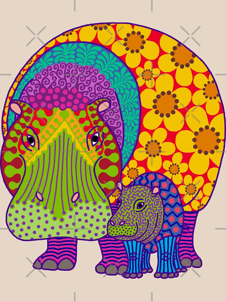 Aperçu 3 sur 3. T-shirt coupe relax avec l'œuvre Hippiepotamus and Baba créée et vendue par Hippopottermiss.