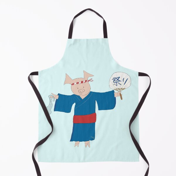 Item preview, Japanese Summer festival dancing pig. Matsuri fan, pale blue, festival designed and sold by PiggingJapan.