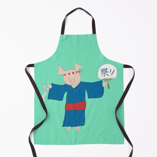 Item preview, Japanese Summer festival dancing pig. Matsuri fan, green, festival designed and sold by PiggingJapan.