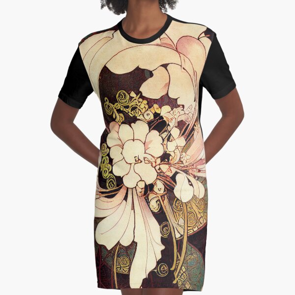 Spiral of tropical Art Nouveau flowers Graphic T-Shirt Dress