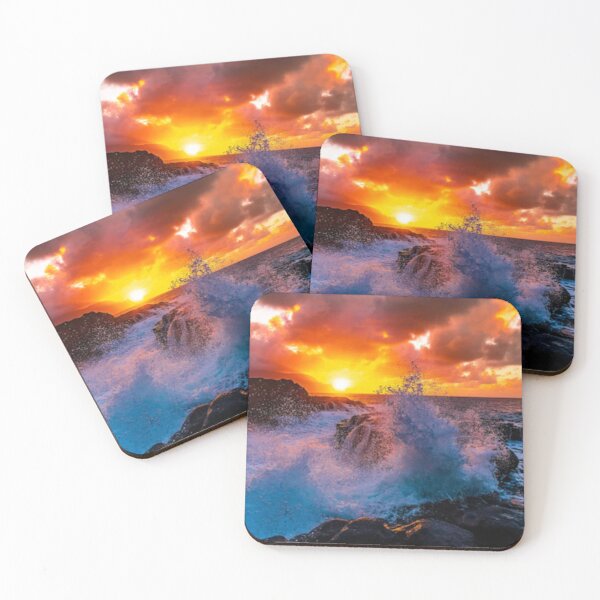 Item preview, Cute ocean splashing on rocks at sunset Art. designed and sold by BEAUTY ⭐⭐⭐⭐⭐.
