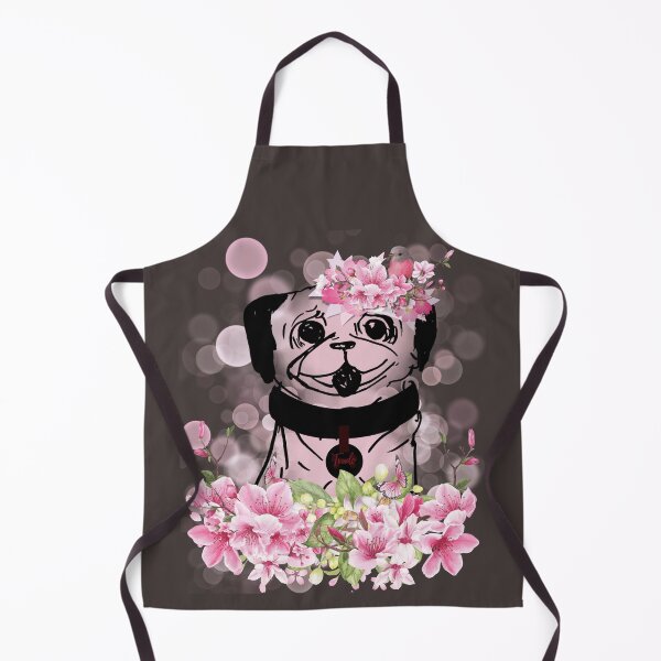 Item preview, Spring Pug, spring pug with pink flowers, pink petals and transparent bubbles in delicate rose designed and sold by Anke Franikowski.