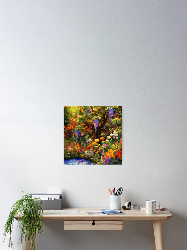 Aperçu 2 sur 3. Poster avec l'œuvre Jardin de fleurs Gustav Klimt créée et vendue par maniacfitness.