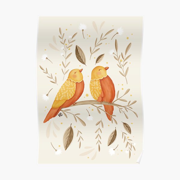 Illustration birds on a branch Poster