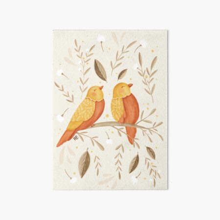 Illustration birds on a branch Art Board Print