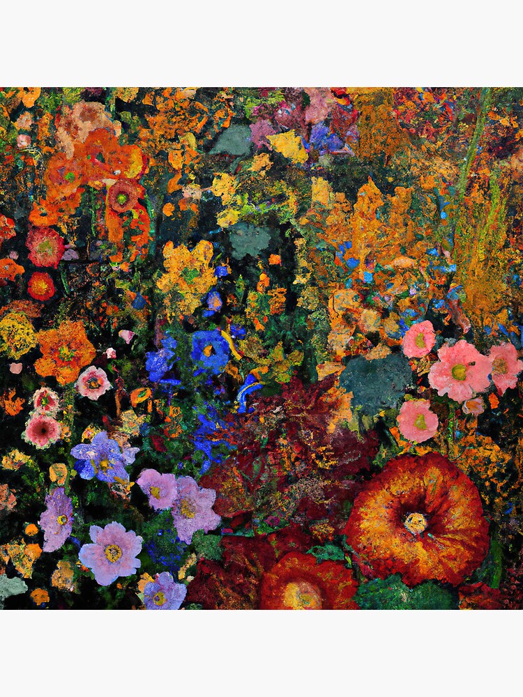 Aperçu 3 sur 3. Sticker avec l'œuvre Jardin de fleurs Gustav Klimt créée et vendue par maniacfitness.