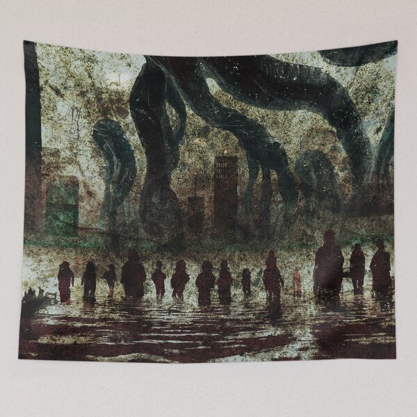 Item preview, Different groups of people starring at a tentacled alien invasion. designed and sold by Bespired.