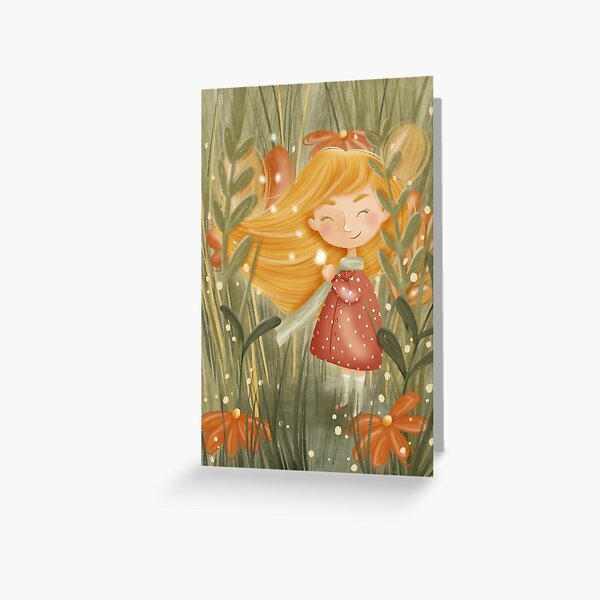 Little girl in the flowery fields Greeting Card