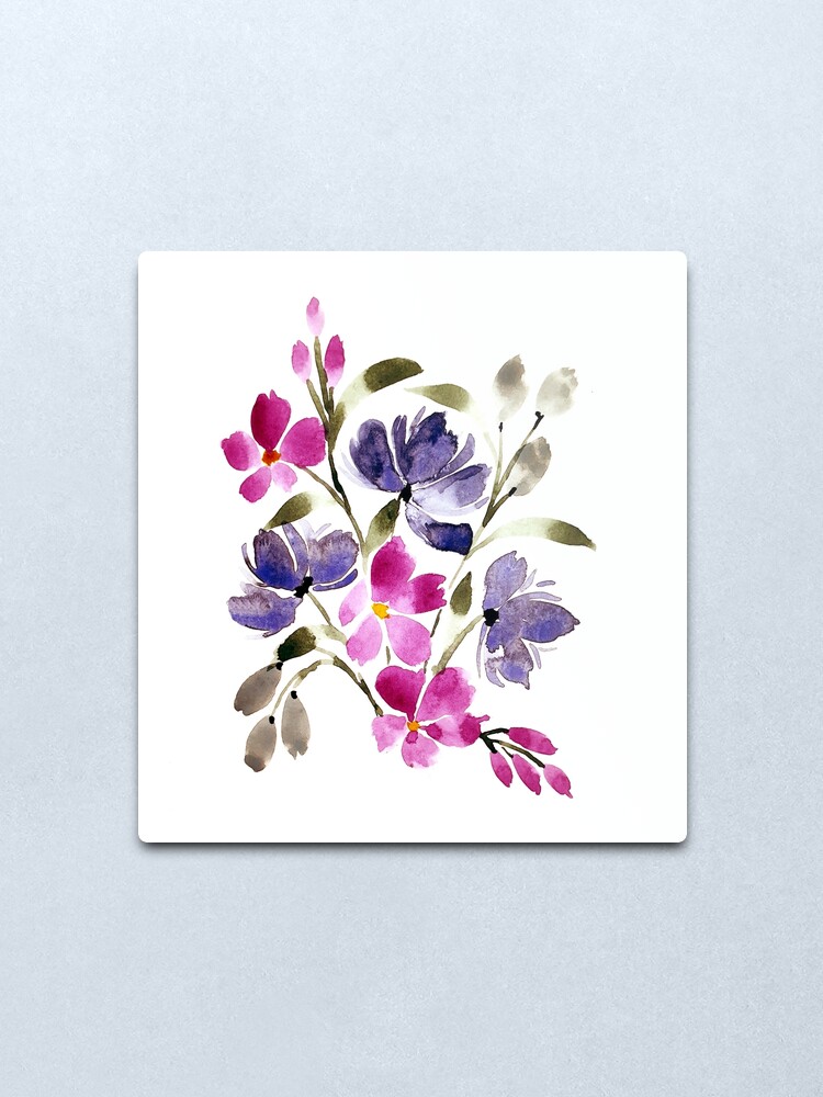 Lámina metálica «Arte de acuarela de flores rosadas y moradas» de  orlyfuchsgalche | Redbubble