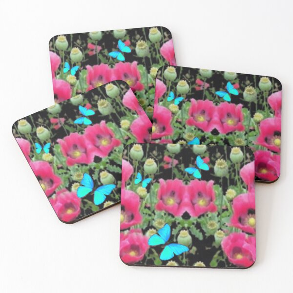 Item preview, BLUE BUTTERFLIES PINK GARDEN POPPY PATTERNS designed and sold by sharlesart.