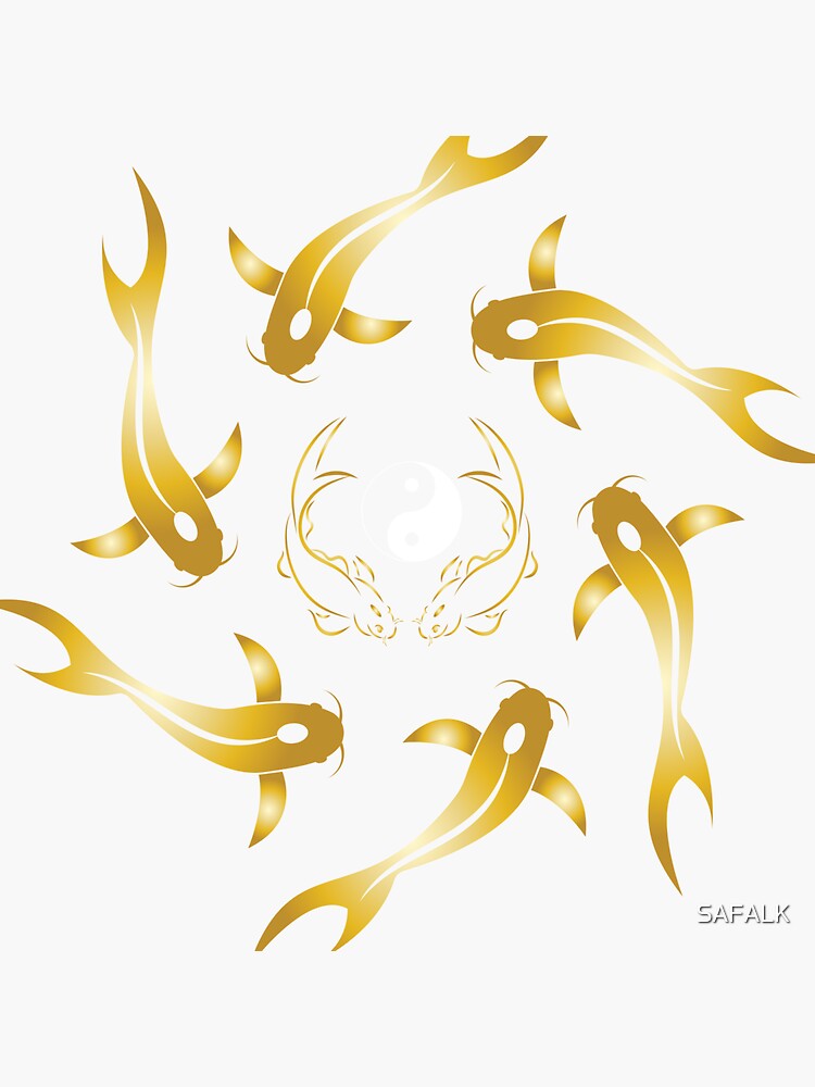 "Gold Japanese traditional kung Fu fish Tshirt design" Sticker for