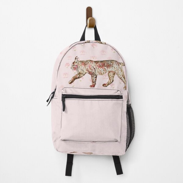 Item preview, Eurasian Lynx with pink lotus background designed and sold by Corinne Alexa Jackson.
