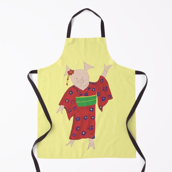 Item preview, Japanese Summer festival dancing pig. Yukata style, yellow. Dancing designed and sold by PiggingJapan.