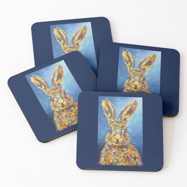 Item preview, Bunny, blue background, Pop Art, oil painting by Marina Daniluka designed and sold by MariDaniArt.