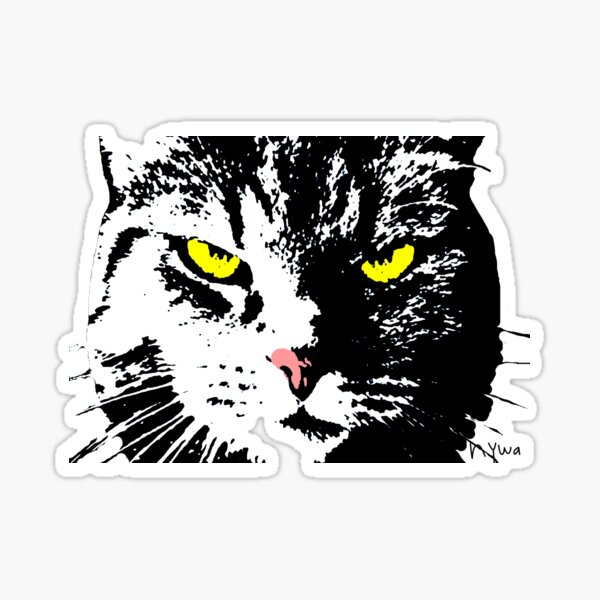 ANGRY CAT POP ART - SCHWARZES WEISSES GELB TRASPARENT Sticker
