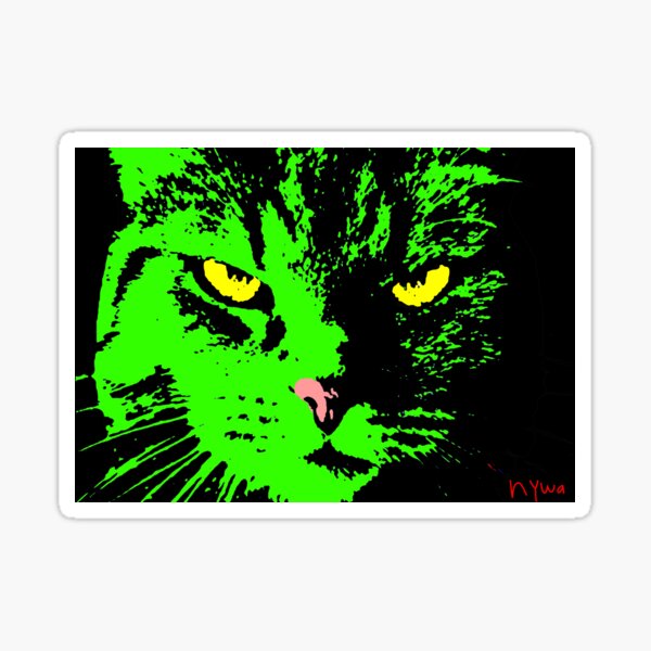 ANGRY CAT POP ART - SCHWARZES WEISSES GELB TRASPARENT Sticker