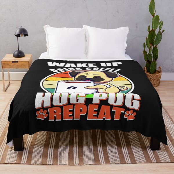 Item preview, Wake Up Drink Coffee Hug Pug Repeat Sunset Vintage Dog Quotes designed and sold by Pugstuff.