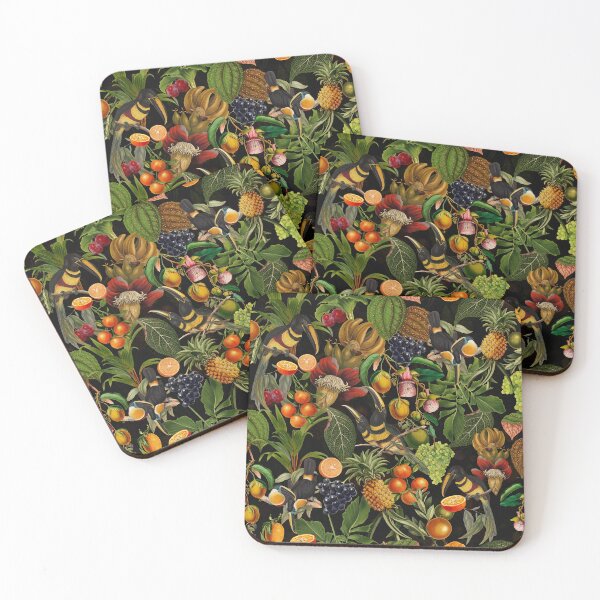 Item preview, tropical Toucans And exotic fruits Flowers Botanical Night Garden Vintage Pattern black Nightgarden designed and sold by UtArt.