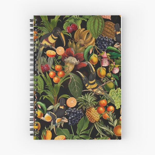 Item preview, tropical Toucans And exotic fruits Flowers Botanical Night Garden Vintage Pattern black Nightgarden designed and sold by UtArt.