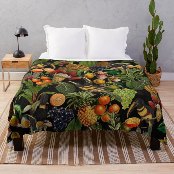 Item preview, tropical Toucans And exotic fruits Flowers Botanical Night Garden Vintage Pattern black Nightgarden designed and sold by UtArt.