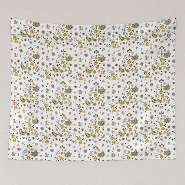 Item preview, Scandinavian Folklore Yellow and Grey birds Pattern designed and sold by LotusArtStudio.