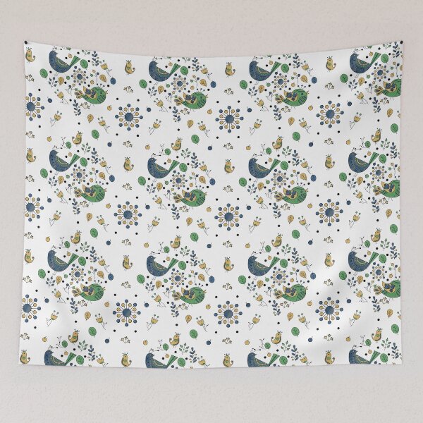 Item preview, Scandinavian Folklore Blue and Green Birds Pattern designed and sold by LotusArtStudio.