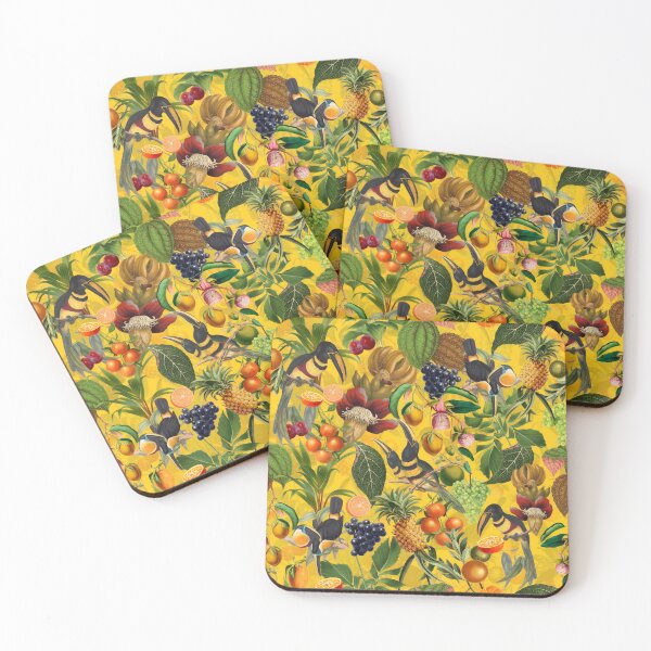 Item preview,  tropical Toucans And exotic fruits Flowers Vintage Botanical Garden Pattern yellow Nightgarden designed and sold by UtArt.