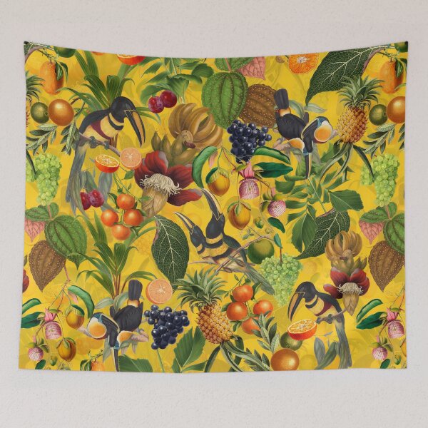 Item preview,  tropical Toucans And exotic fruits Flowers Vintage Botanical Garden Pattern yellow Nightgarden designed and sold by UtArt.