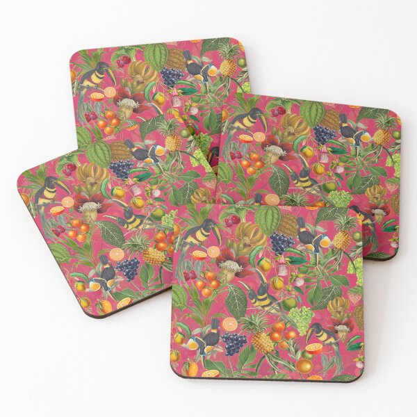 Item preview, tropical Toucans And exotic fruits Flowers Garden Vintage Botanical Garden Pattern magenta pink Nightgarden designed and sold by UtArt.